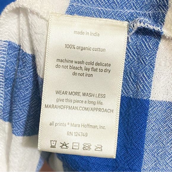 MARA HOFFMAN WHITE BLUE GINGHAM PRINT SHORT SLEEVE BLOUSE TOP - Picture 8 of 8